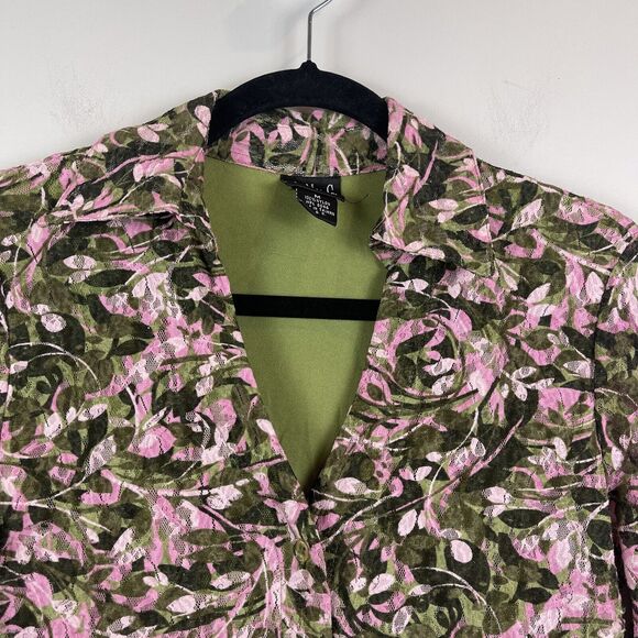 Vintage y2k Womens Collared Button Up Top M Floral Lace 3/4 Sleeve Top Cottage - Picture 2 of 7